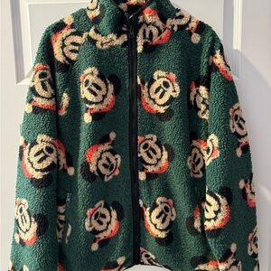 Mickey Mouse Santa 2024 Christmas Green Zipper Jacket Large